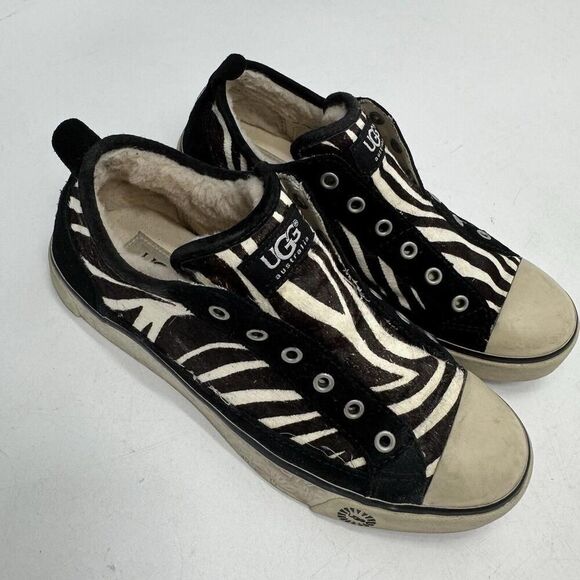 UGG Womens Laela Sneakers Flat Leather Calf Hair Shearling Fur Lined 7.5 - Picture 5 of 9